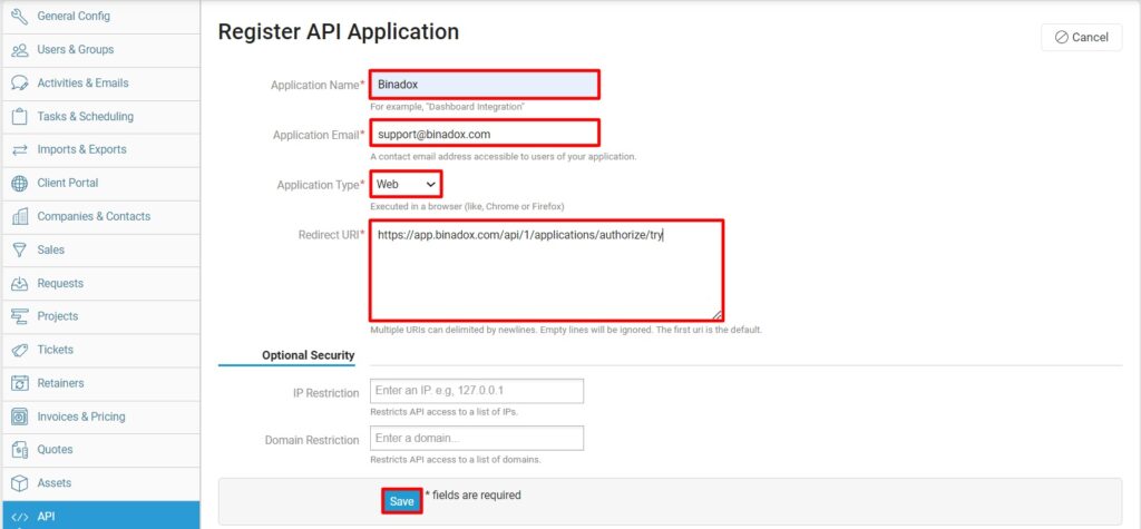 Register API application