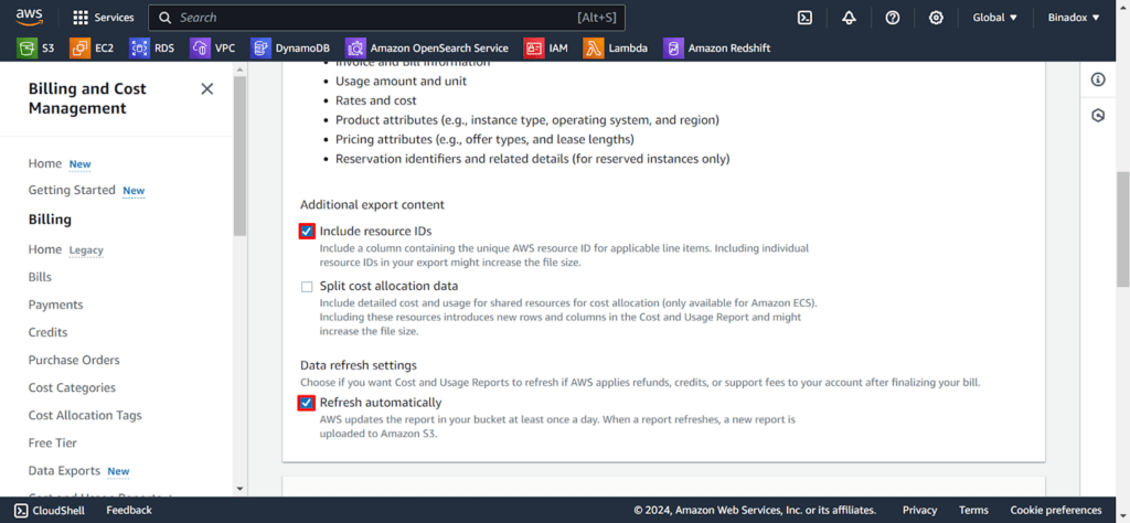 Additional export content