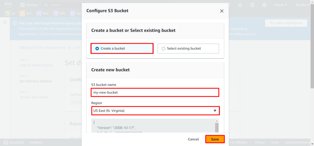 Configure S3 bucket