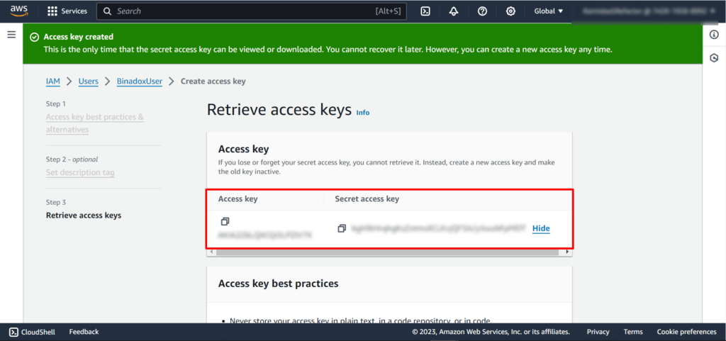 Save access keys
