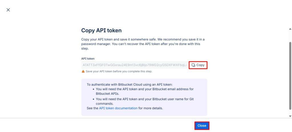 Copy API token