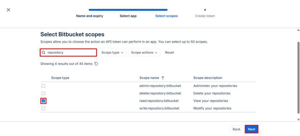 Select Bitbucket scopes