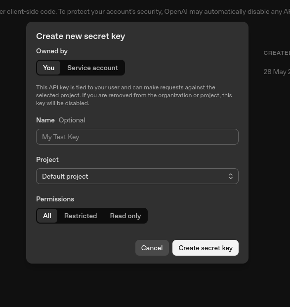 Create new secret key