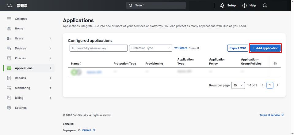 Add application button