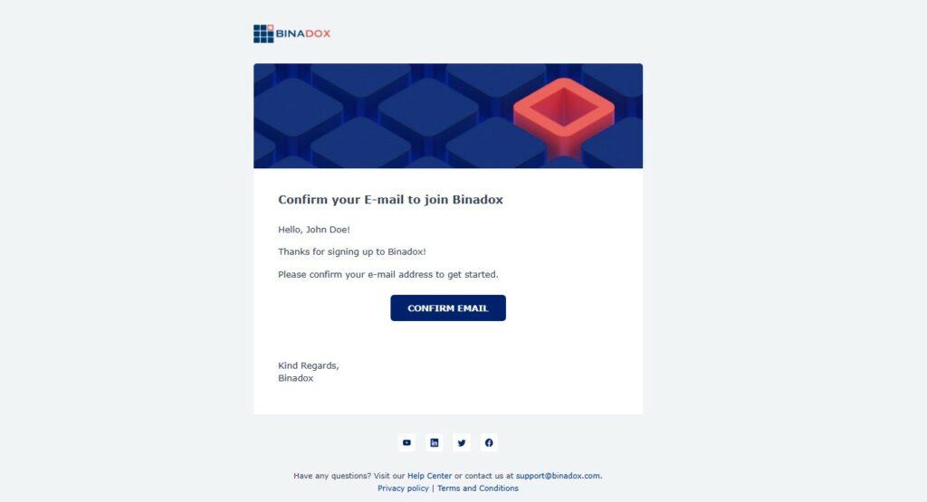 Confirm your email to join Binadox