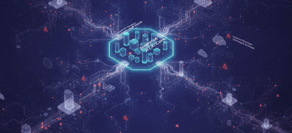 An abstract network diagram illustrating the vast and complex landscape of modern enterprise IT, with a central, organized core representing official systems. Numerous less defined, interconnected nodes and pathways radiate outwards, symbolizing the hundreds of unknown cloud services and devices that constitute Shadow IT. This visual emphasizes the overwhelming scale and critical lack of visibility that organizations face, underscoring why effective managing shadow it is essential.