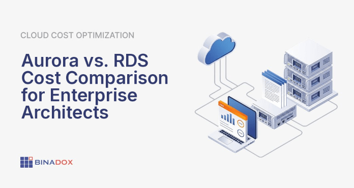 A conceptual diagram illustrating the architectural differences that drive an Aurora vs RDS cost comparison for enterprise architects. The RDS side shows compute and storage tightly coupled, with a duplicate for Multi-AZ. The Aurora side depicts decoupled compute instances interacting with a shared, distributed, multi-AZ storage layer, highlighting efficiency and resilience.