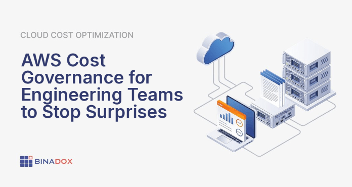 A conceptual illustration of an engineering team effectively implementing AWS cost governance for engineering teams, using dashboards and proactive tools to manage cloud spend and prevent unexpected billing surprises.