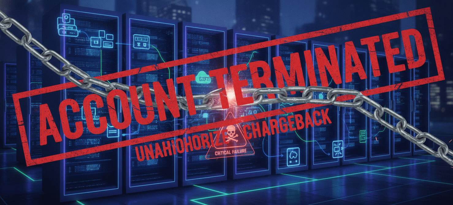 A conceptual image illustrating the severe consequences of an AWS chargeback, depicting a cloud infrastructure with a 'suspended account' warning, emphasizing service disruption.