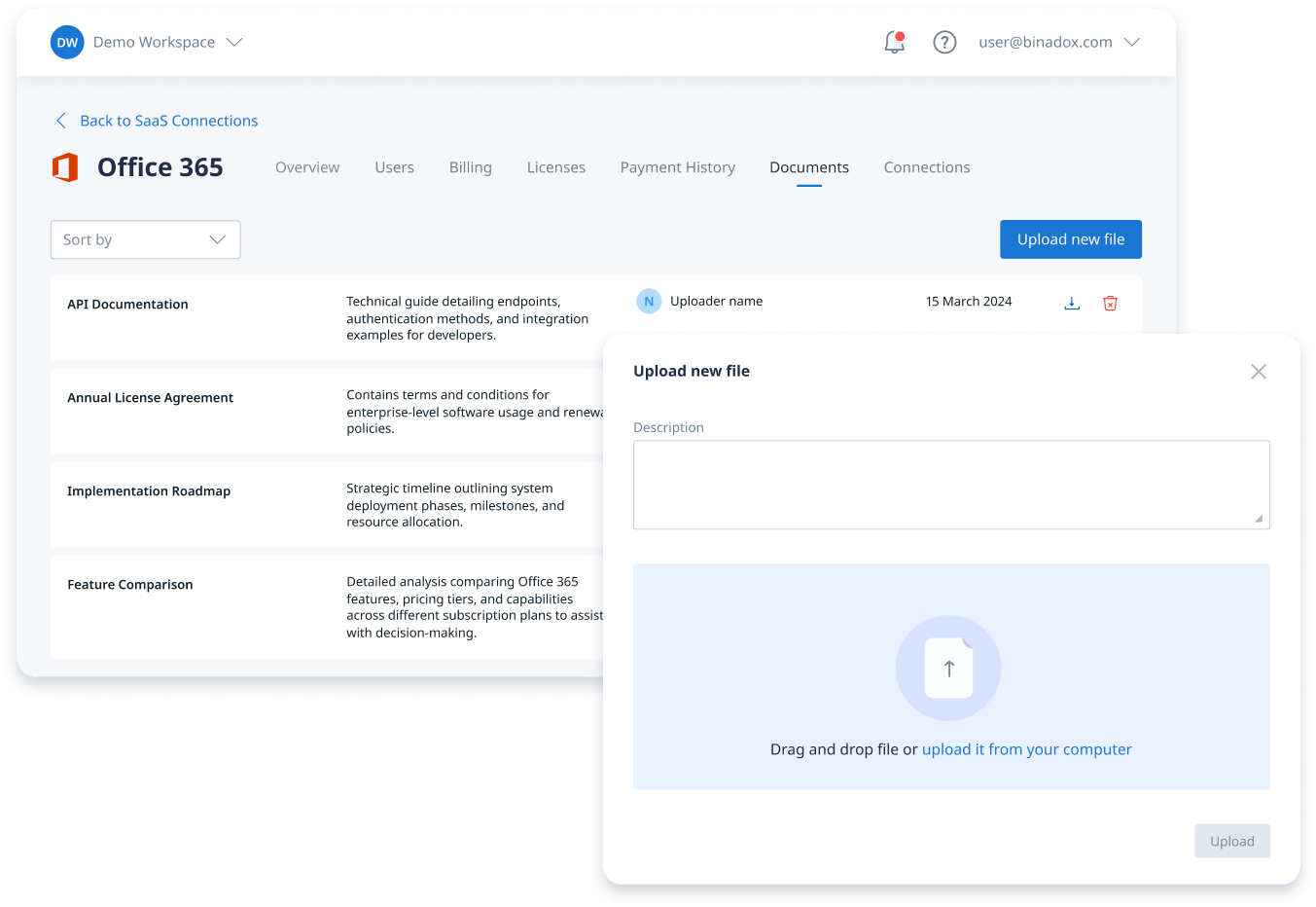 A screenshot of a saas procurement software dashboard displaying a centralized vendor and contract database. Key sections show upcoming renewal dates, summarized contract terms, and assigned application owners, providing finance teams with a single source of truth for all SaaS agreements.