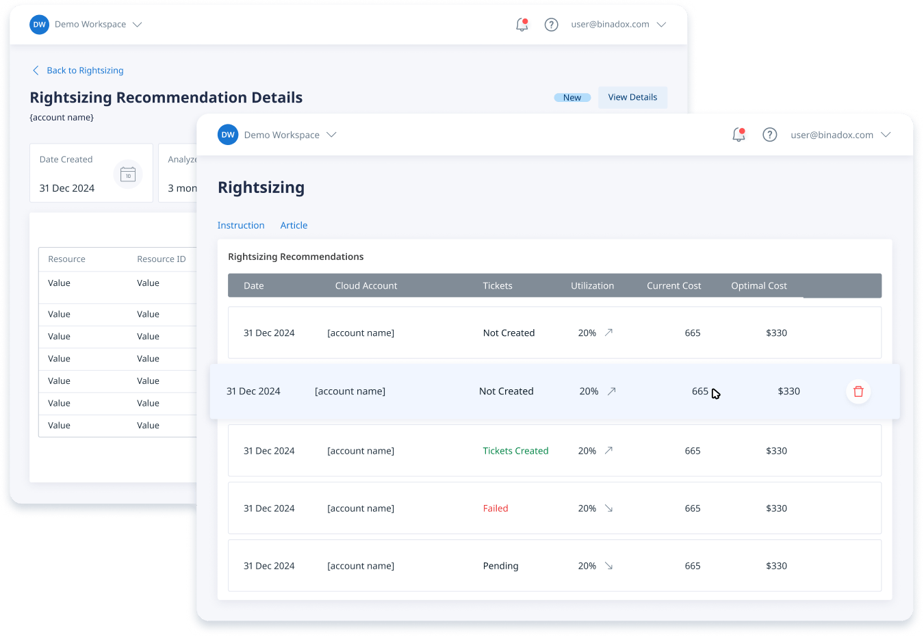 A view of AWS Compute Optimizer recommendations, identifying an overprovisioned EC2 instance and suggesting a more cost-effective, smaller instance type based on utilization metrics to reduce cloud waste.