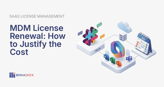 A visual representation of the MDM license renewal process, highlighting the need for data-driven justification of costs and demonstrating value through ROI analysis.