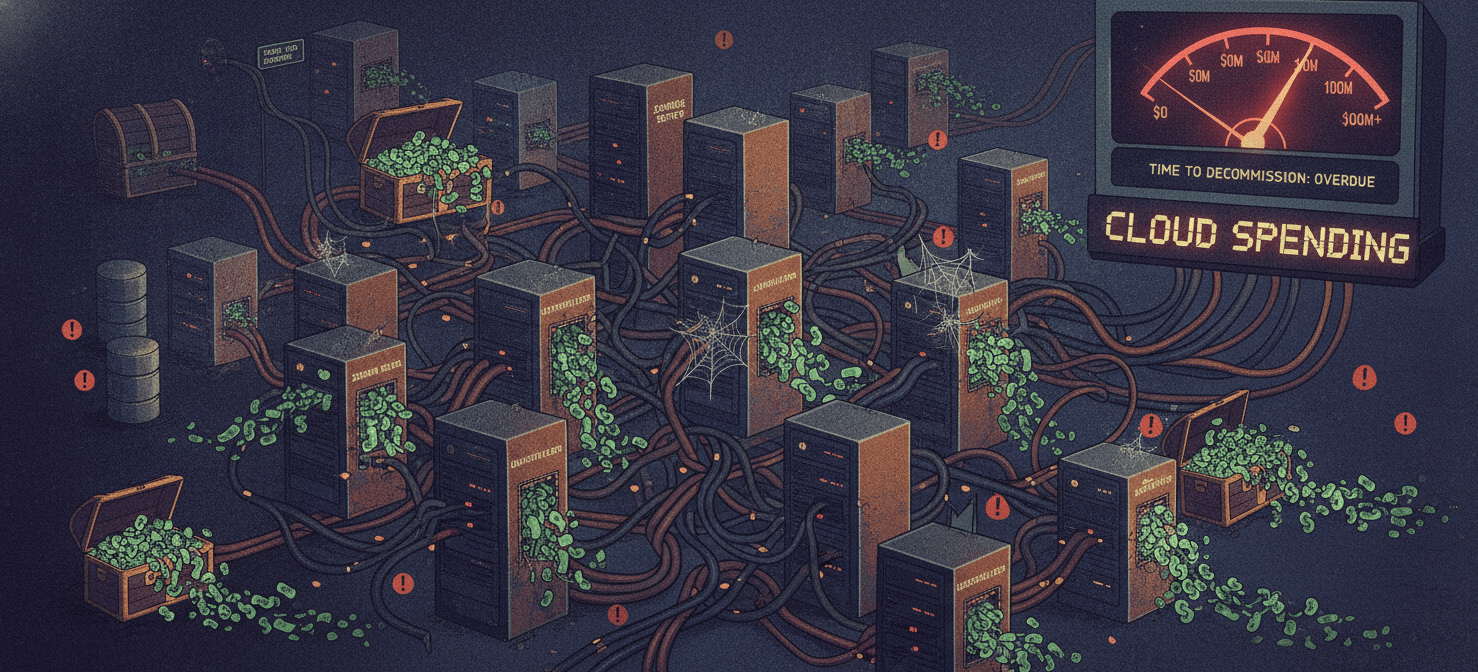 A visual representation of uncontrolled cloud costs, showing a chaotic network of underutilized and forgotten cloud resources, such as idle servers and unattached storage, with money visibly draining away. This illustrates the common pitfalls leading to spiraling cloud expenses.