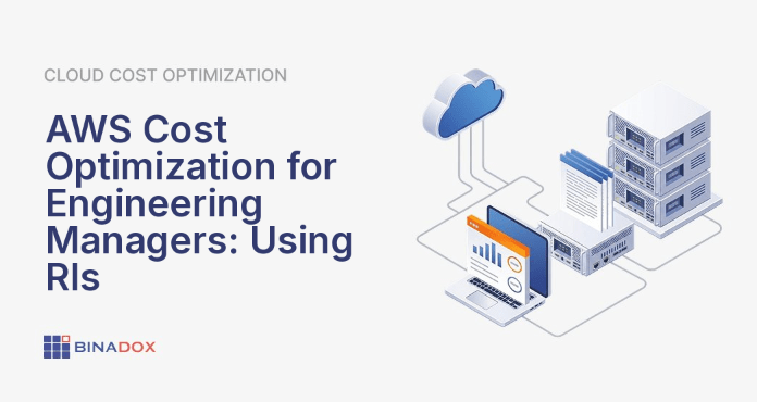 An engineering manager strategically navigating complex cloud infrastructure to achieve AWS cost optimization for engineering teams. The manager is shown at a control panel, with data visualizations and cost-saving indicators, symbolizing proactive management of cloud spend, team accountability, and governance in a dynamic AWS environment.