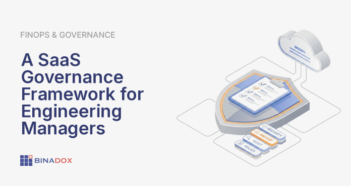 An engineering manager uses a SaaS governance framework to bring order to a sprawling, chaotic landscape of interconnected software-as-a-service applications, symbolizing control over budget, security, and operational efficiency.