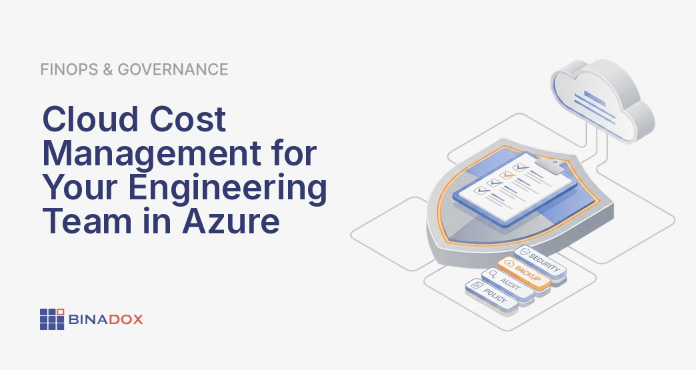 An engineering team collaboratively reviewing a holographic dashboard displaying Azure cloud cost metrics, resource tags, and budget forecasts. The team, comprising diverse engineers and managers, points at specific data points, signifying their active role in engineering team cloud cost management. The illustration emphasizes proactive decision-making and shared ownership over cloud spending, with abstract cloud infrastructure elements in the background.