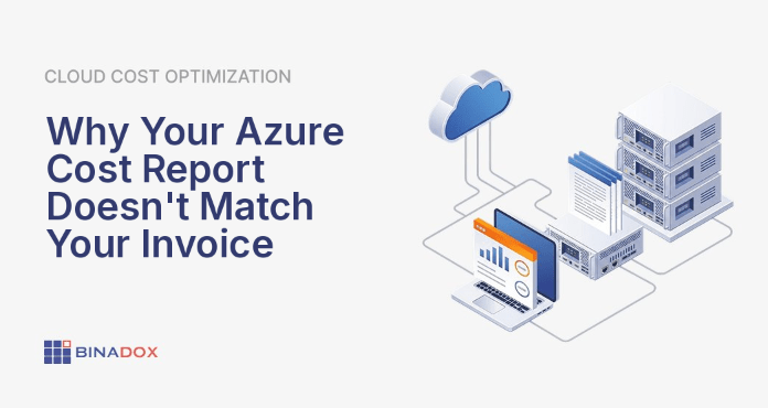 An illustration comparing Azure Cost Management reports with an Azure invoice. The left side shows a dynamic, real-time dashboard with various cost metrics and graphs, representing the ongoing cost management view. The right side displays a static, official-looking invoice document with final charges and totals. A subtle visual discrepancy highlights the core challenge of reconciling azure cost management vs invoice data, emphasizing the differences in timing and included items between the two financial views.
