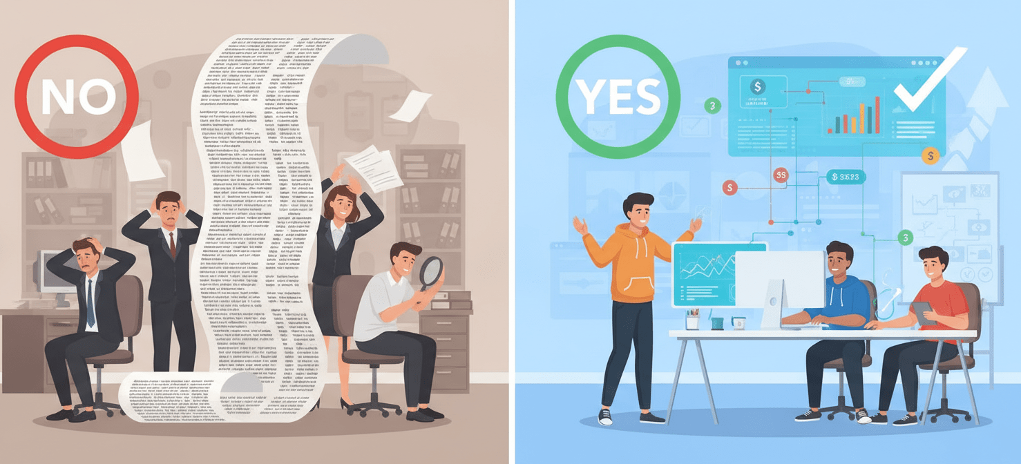 An illustration contrasting finance-led, top-down cost controls, depicted as a frustrated finance team with a complex bill, versus engineering-led, decentralized cost ownership, shown as an empowered engineering team using integrated tools.