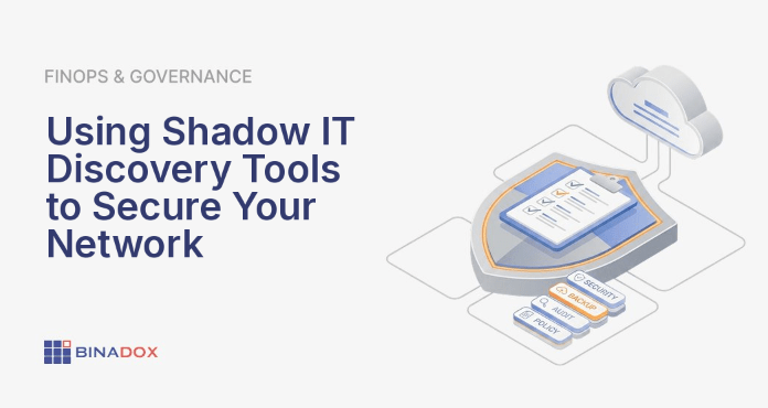 An illustration depicting a complex corporate network with both visible, managed IT assets and hidden, 'shadowed' applications and services. The image highlights the critical role of shadow IT discovery tools in illuminating these unseen elements, which pose significant security and compliance risks. It shows data flowing between various devices and cloud platforms, with some connections appearing secure and others vulnerable due to lack of oversight, emphasizing the need for comprehensive visibility.