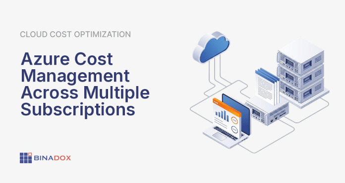 An illustration depicting effective azure cost management across multiple subscriptions, showing various Azure subscriptions as distinct cloud segments, all feeding cost data into a central, unified dashboard with clear financial metrics, budget alerts, and optimization recommendations. This visual metaphor highlights the process of consolidating and gaining control over fragmented cloud spending across an enterprise's Azure estate.