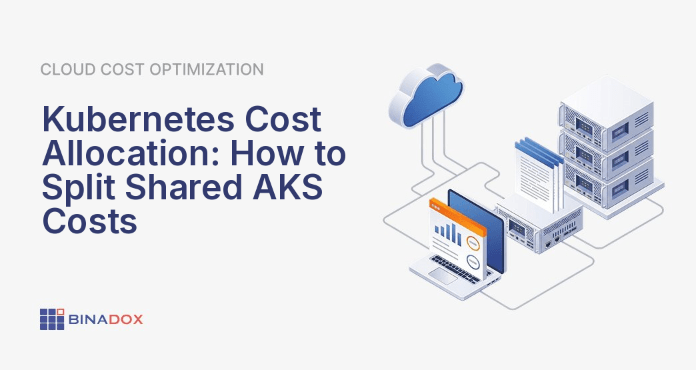 An illustration depicting the process of kubernetes cost allocation, showing tangled cloud infrastructure costs being untangled and clearly attributed to different teams or applications within a Kubernetes environment.