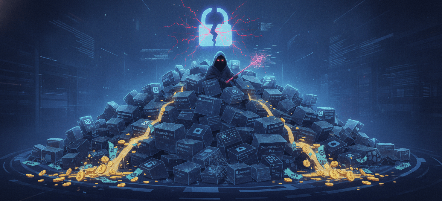 An illustration depicting the substantial financial drain and potential security risks associated with an unchecked pool of unassigned Microsoft 365 licenses cost, showing money being wasted and vulnerabilities emerging from neglected digital assets.