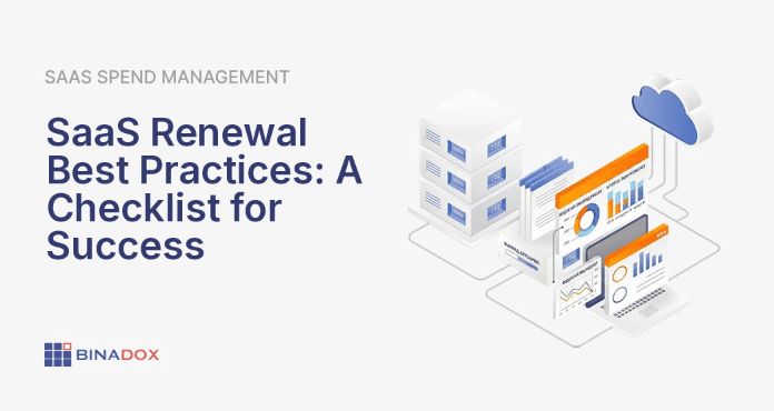An illustration showing a structured approach to saas renewal best practices, featuring elements like a calendar for planning, data analysis charts, negotiation symbols, and a dashboard indicating cost savings and optimized software usage, all contributing to efficient SaaS management.