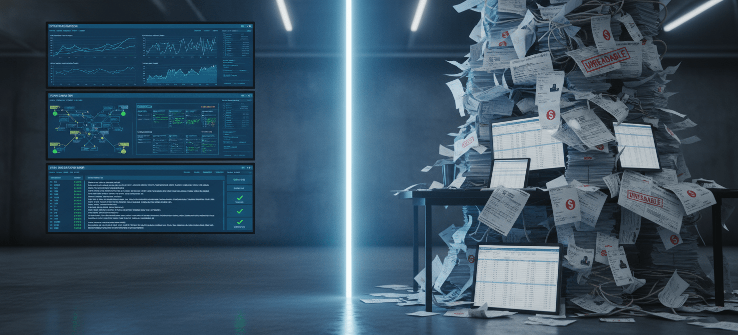 An illustration showing the disconnect between traditional performance monitoring tools and complex, unorganized cloud billing data, highlighting why existing observability stacks fall short for cost management.
