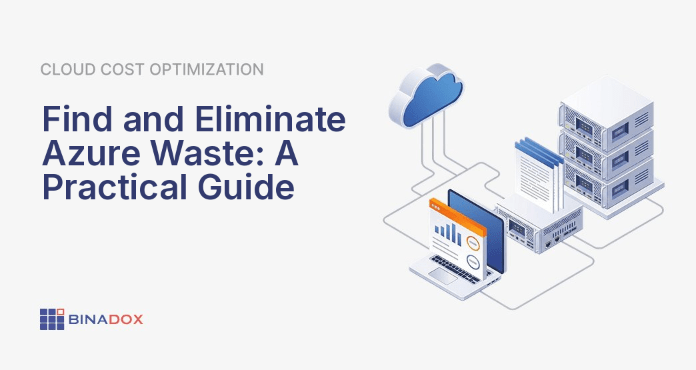 An illustration showing various Azure cloud services like virtual machines, databases, and storage, with elements of waste being removed or optimized by digital hands, symbolizing effective azure cost optimization best practices to reduce cloud spending and improve efficiency.