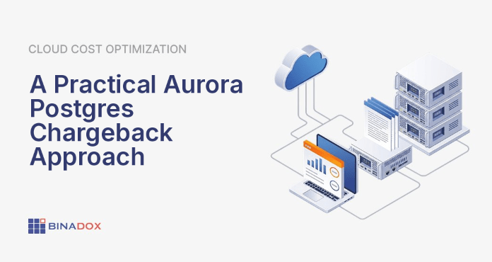 An intricate diagram illustrating the process of Aurora Postgres chargeback in a multi-tenant cloud environment, showing how shared database resources and their associated costs are allocated fairly among different teams or applications. The visual emphasizes the complexity of tracking compute, storage, and I/O usage for accurate billing.