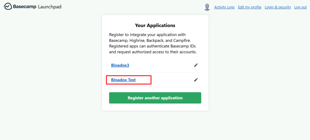 Click on the new application