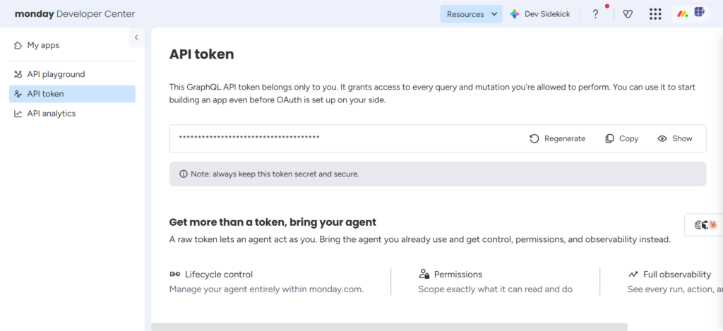 Copy API token