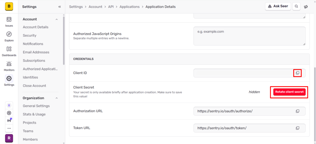 Copy Client ID and Client Secret