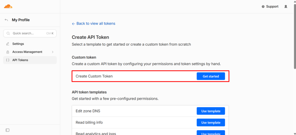 Create custom Cloudflare token