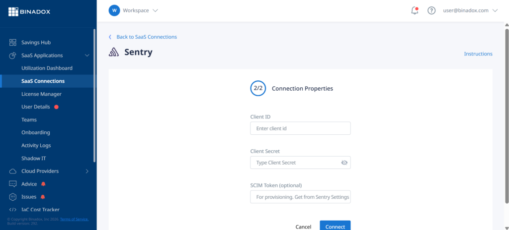 Enter connection properties