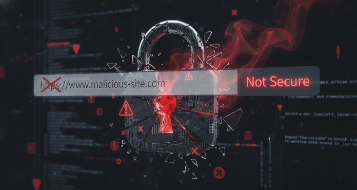 A broken digital padlock icon with red warning signs, signifying an SSL certificate expiration. The image illustrates the critical security failure when a website's SSL certificate expires, leading to browser warnings and a loss of user trust.