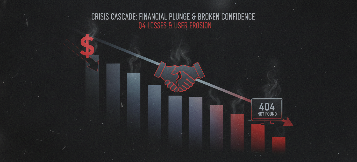 An illustration depicting the severe consequences of an expired security certificate, including a downward trending graph, a dollar sign with a downward arrow, and a broken handshake, symbolizing financial losses and damaged user trust.